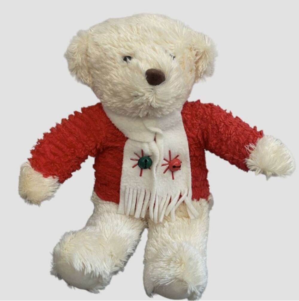 Hallmark Plush Stuffed Holiday Bear with Red Sweater and Scarf